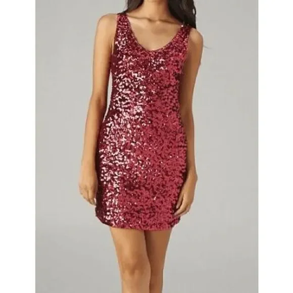 ❤️✨ Plus Size Red Sequin Sparkly Bodycon Sleeveless Party Tank Dress 3XL NWT - Picture 3 of 10